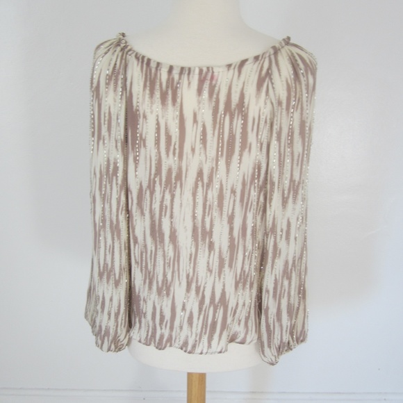 Parker Beaded Ikat Blouse Women's S Taupe - Picture 3 of 5